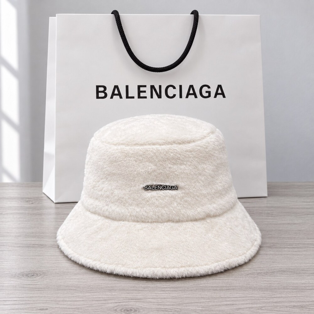 Balenciaga White Faux Fur Bucket Hat - Picture 1 of 6